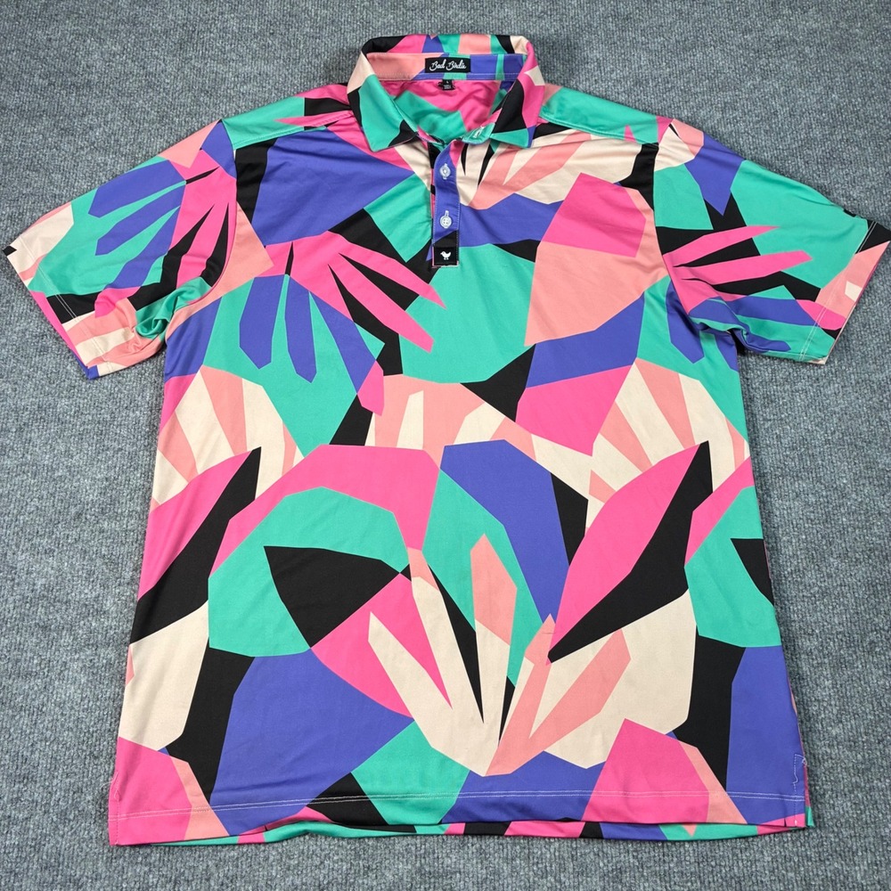 Bad Birdie Golf Polo Shirt Mens Large Multicolor Geometric Abstract Performance